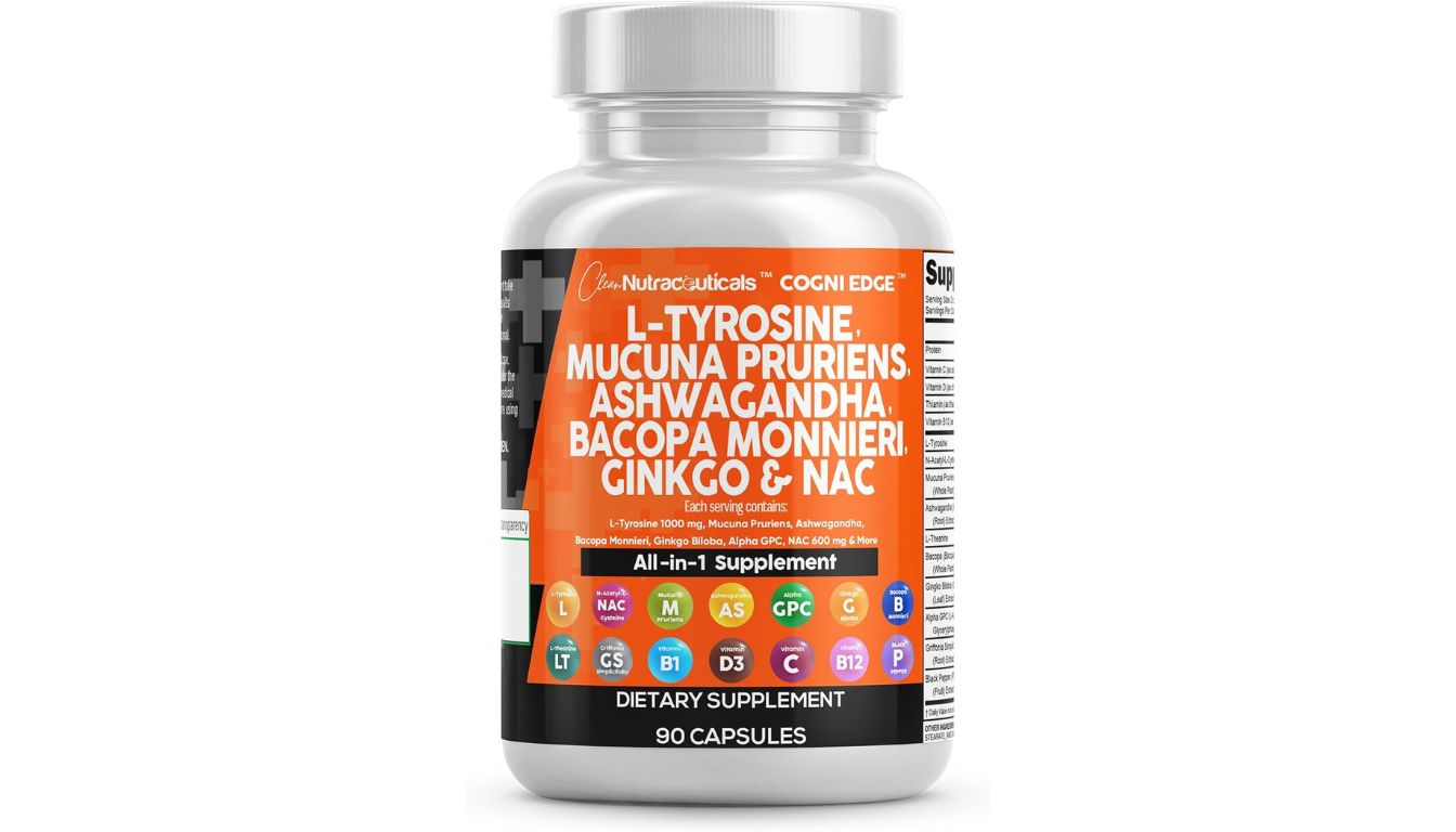 Clean Nutraceuticals COGNI EDGE capsules with L-Tyrosine, NAC, and brain-boosting herbs