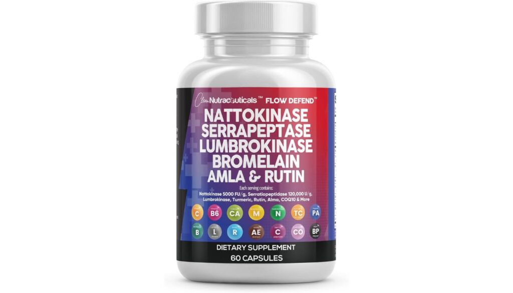 Clean Nutraceuticals Flow Defend bottle with Nattokinase, Serrapeptase, and heart-supporting enzymes