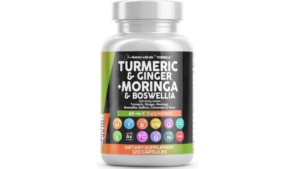 Clean Nutraceuticals TORINGA supplement with turmeric, moringa, ginger, and herbal ingredients