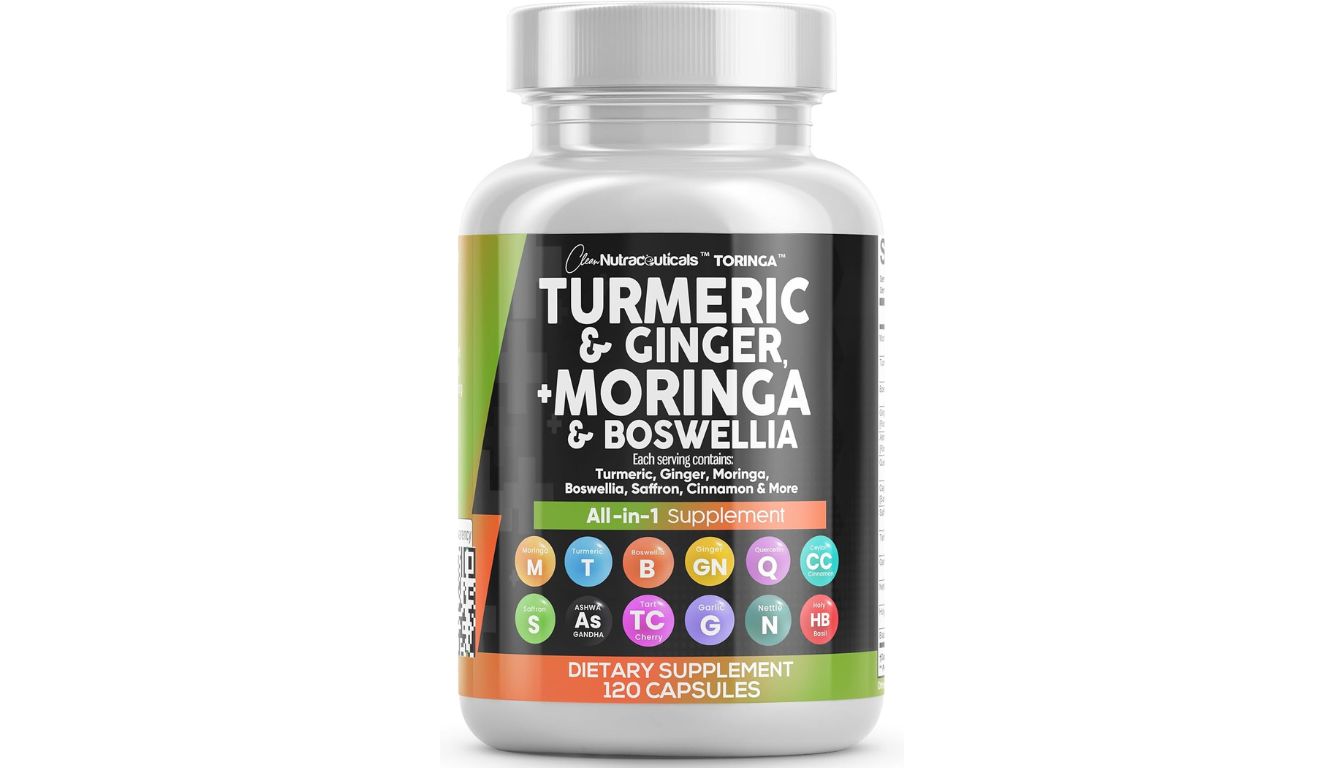 Clean Nutraceuticals TORINGA supplement with turmeric, moringa, ginger, and herbal ingredients