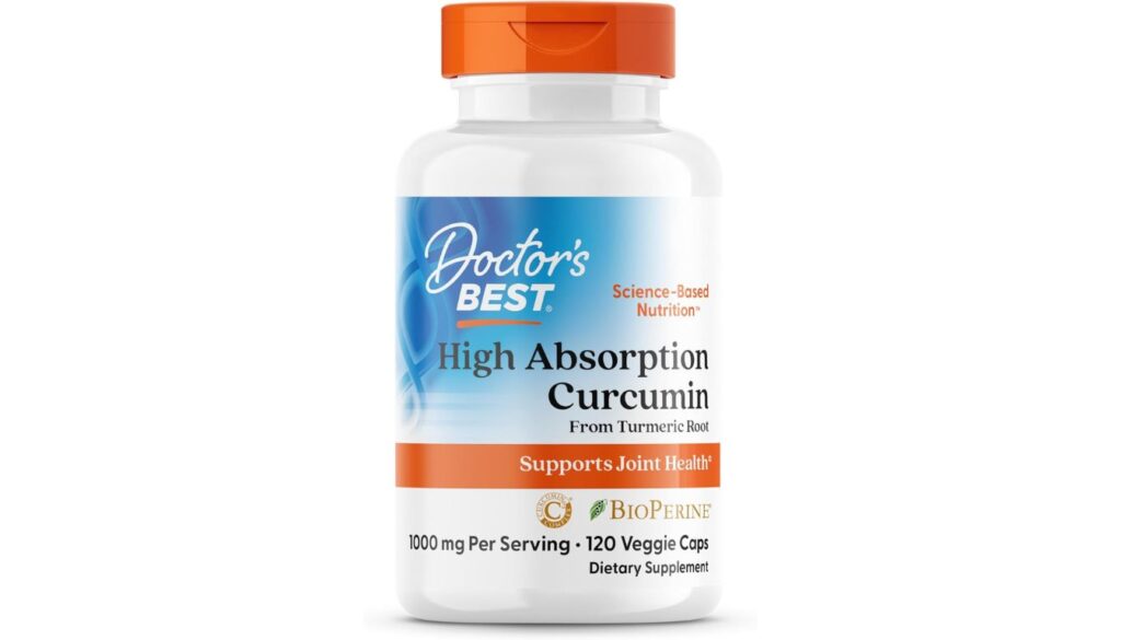 Doctor's Best curcumin supplement bottle with orange cap and veggie capsules