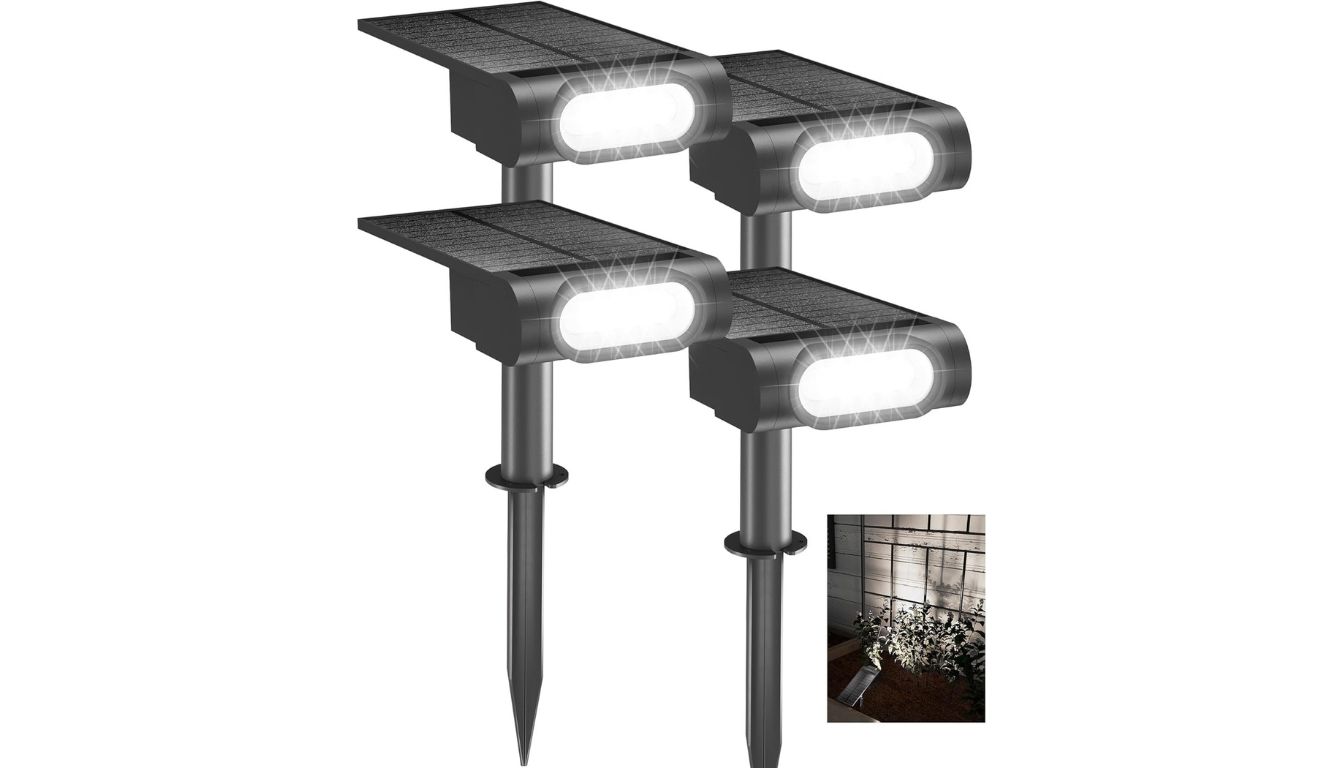 EZVALO solar-powered outdoor spot lights with waterproof IP67 design for garden and pathway illumination