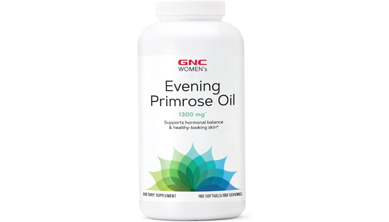 GNC Women’s Evening Primrose Oil 1300mg supplement bottle with 180 softgels