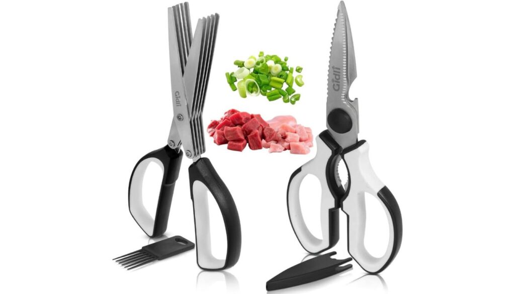 Gidli multi-blade herb scissors and meat shears with ergonomic handles and accessories