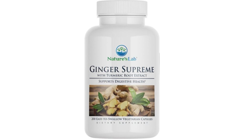 Nature's Lab Ginger Supreme bottle with turmeric root extract for digestive support