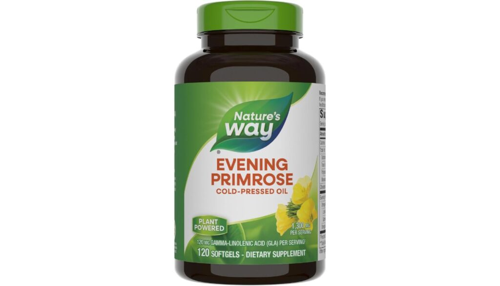 Nature's Way Evening Primrose Oil bottle with cold-pressed softgels