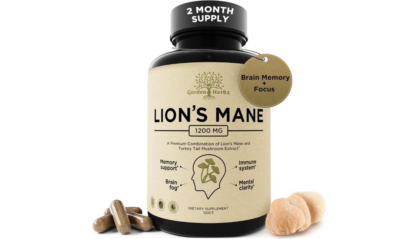 Garden Herbz Lion’s Mane and Turkey Tail mushroom capsules for brain and immune support