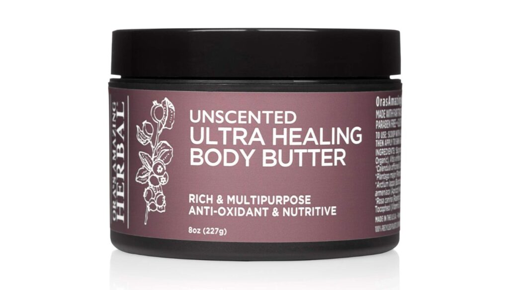 Ora's Amazing Herbal Ultra Healing Body Butter in 8oz unscented jar with botanical label