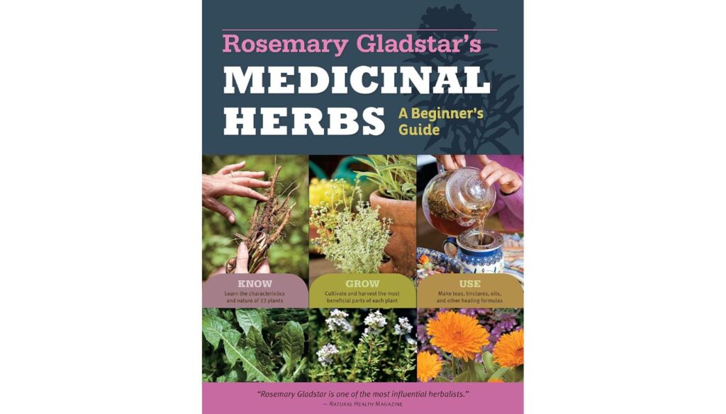 Cover of Rosemary Gladstar’s Medicinal Herbs Guide featuring herbal remedies and plant imagery