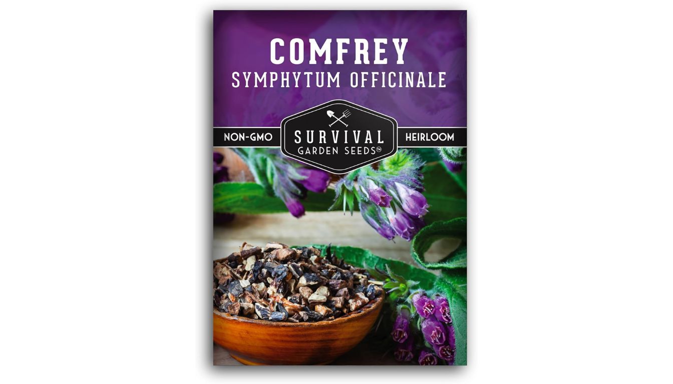 Survival Garden Seeds cayenne pepper seed packet with heirloom, non-GMO label and fresh red peppers