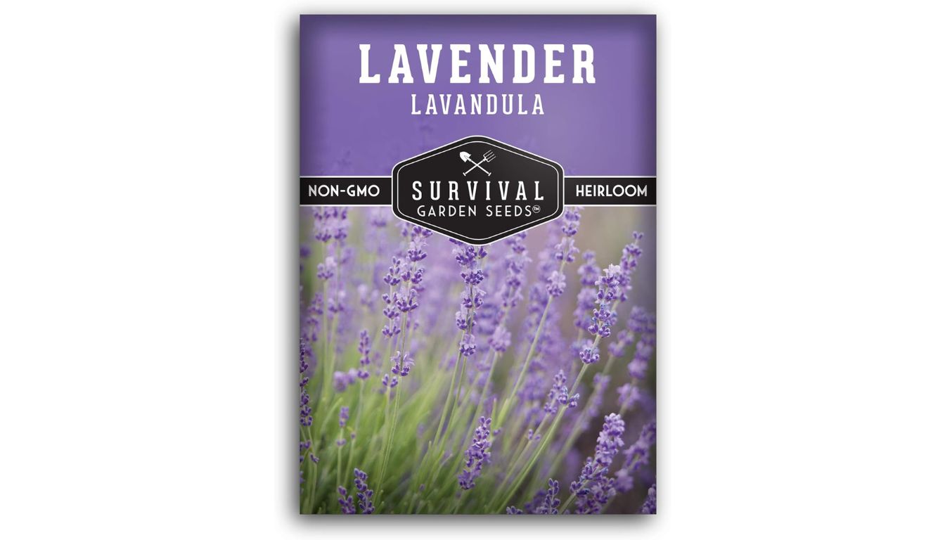 Survival Garden Seeds cayenne pepper seed packet with heirloom, non-GMO label and fresh red cayenne peppers