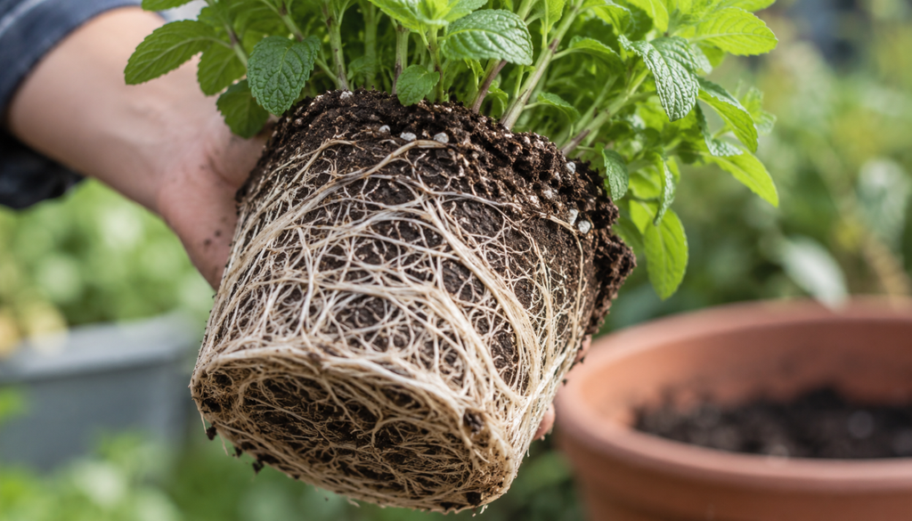Grow mint indoors: root-bound ready for repotting